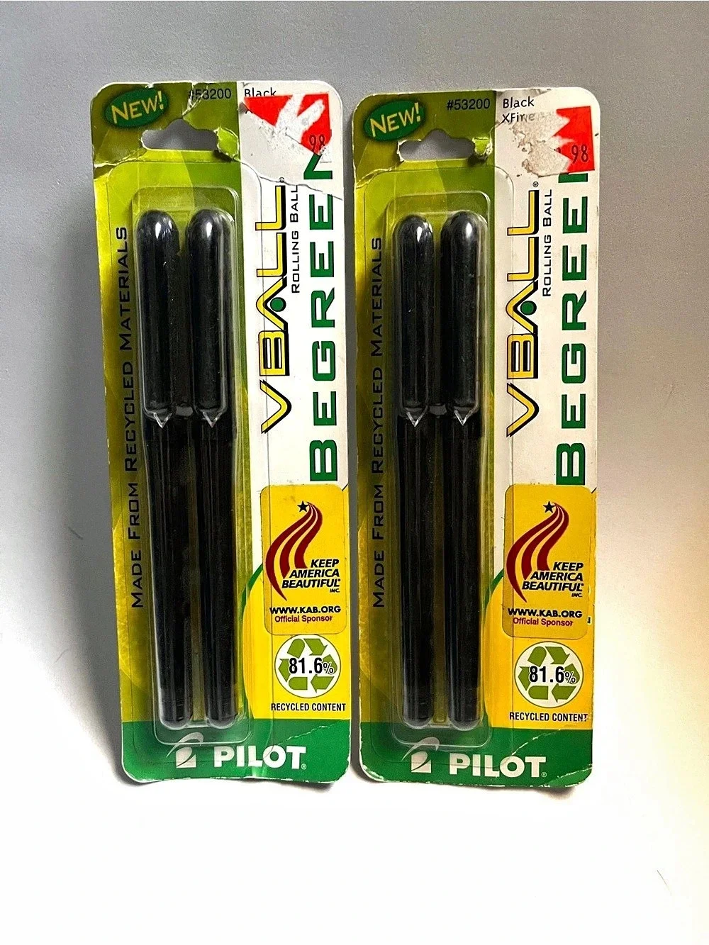 Pilot V-Ball Begreen Rolling Ball Pens Black2- 2-Pack NWT 4 pens total